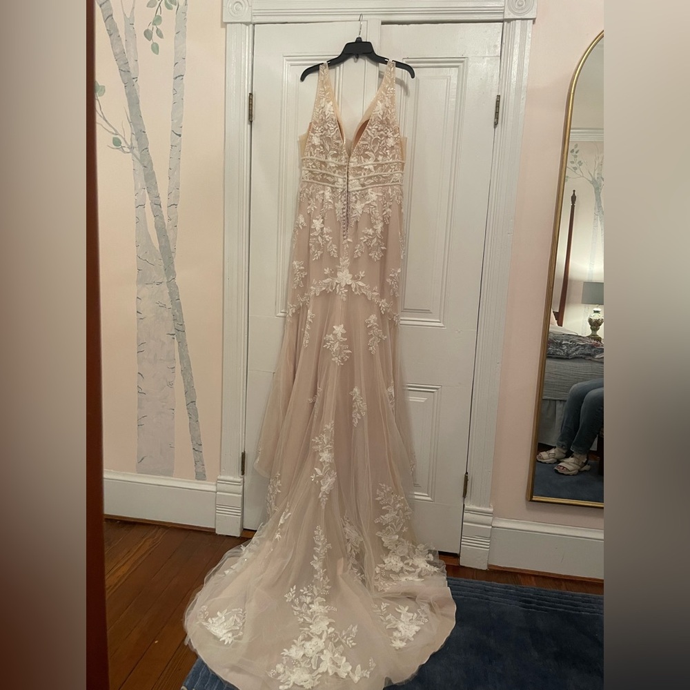 The Rebecca Ingram- Angie Wedding dress in Ivory over Blush and Pewter Accent